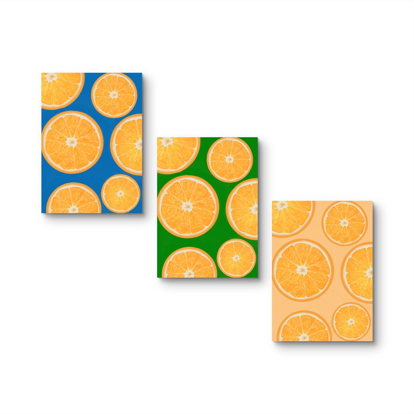 Orange slice trio art print set- brightly coloured citrus print