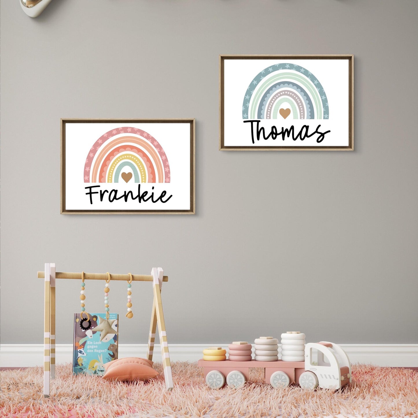 Personalised Rainbow Wall Art Prints - Custom Names, A4 & A5 Sizes, Nursery or Kids Room Decor | pink or blue boho rainbow art