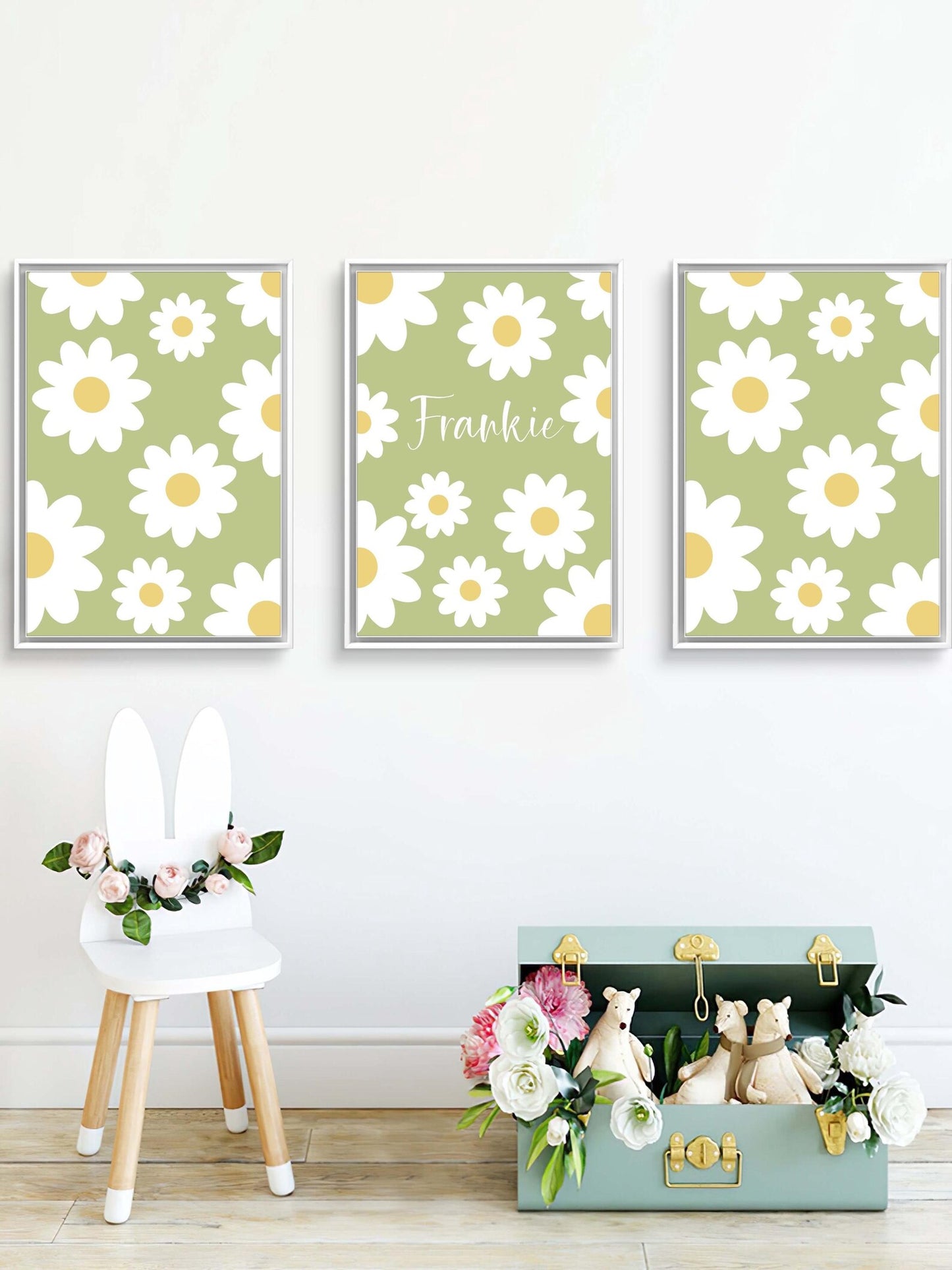 Personalised floral trio name prints| custom flowery wall art in 4 colour choices