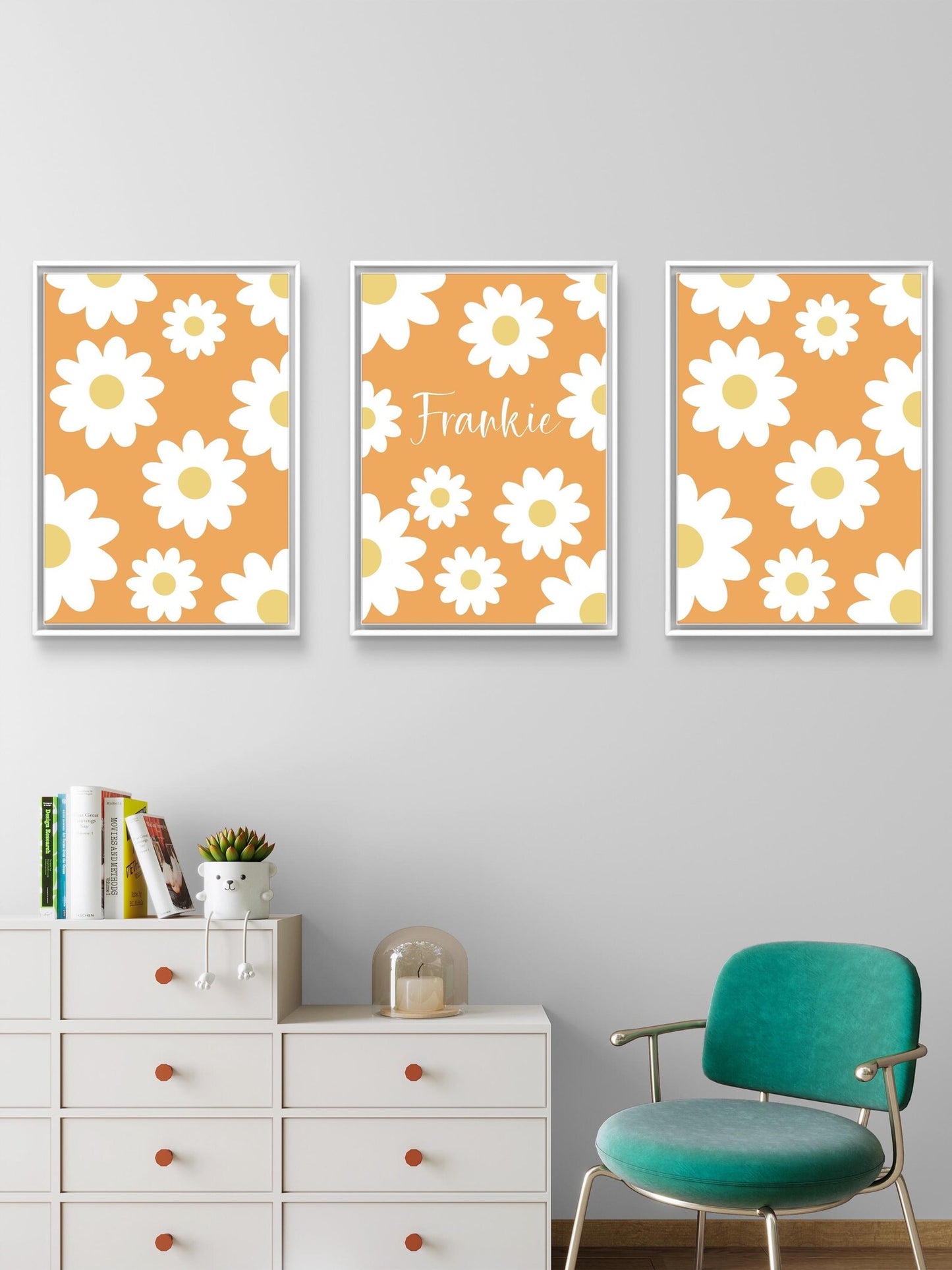 Personalised floral trio name prints| custom flowery wall art in 4 colour choices