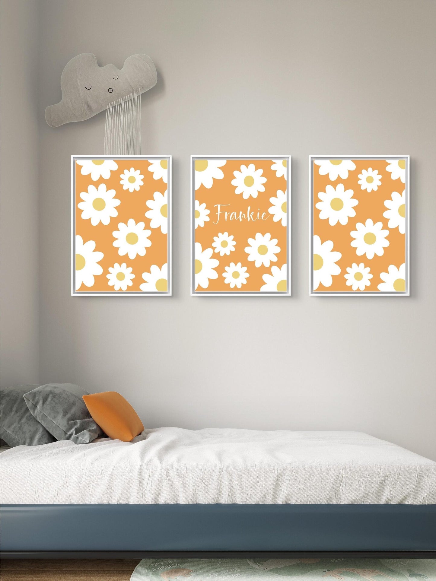 Personalised floral trio name prints| custom flowery wall art in 4 colour choices
