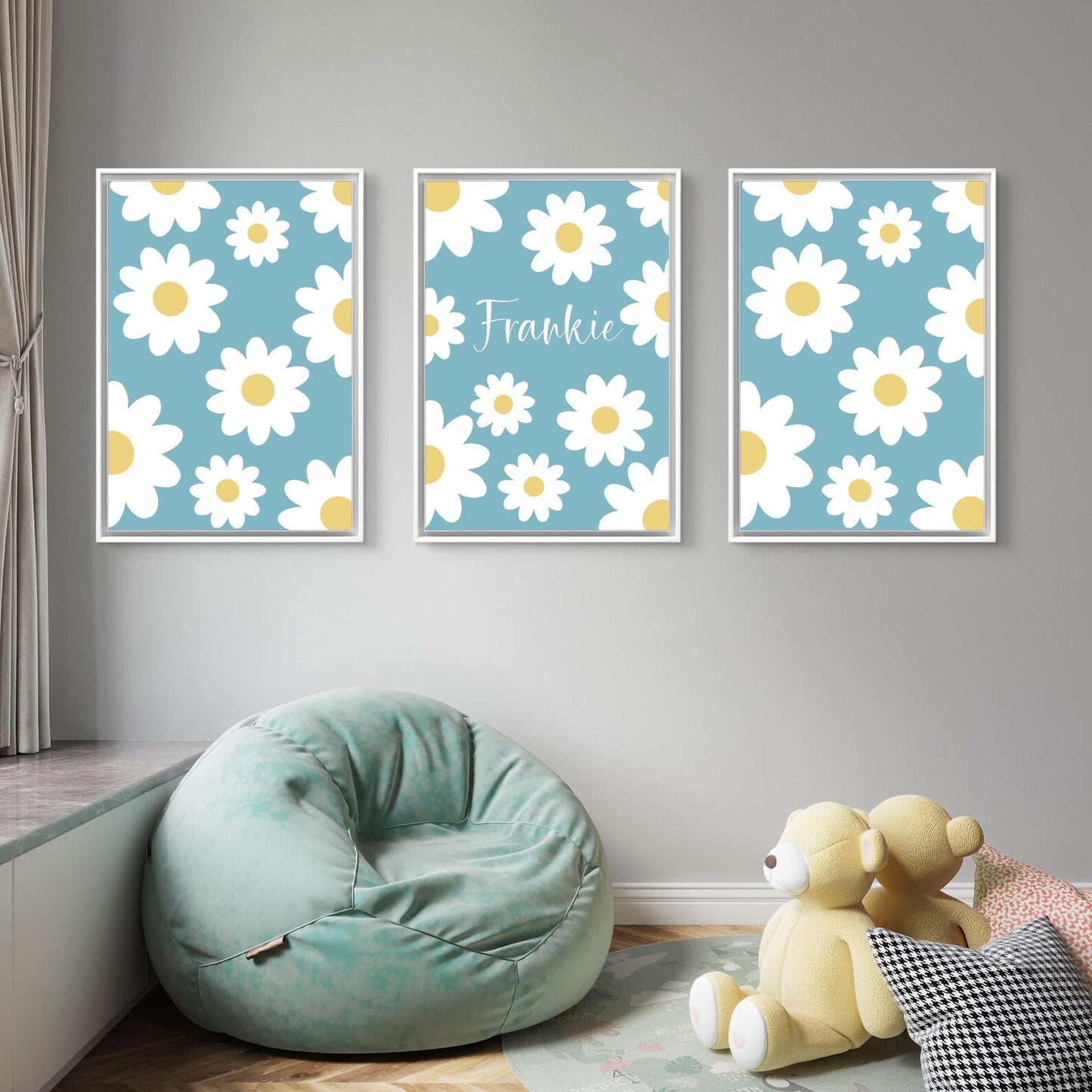 Personalised floral trio name prints| custom flowery wall art in 4 colour choices
