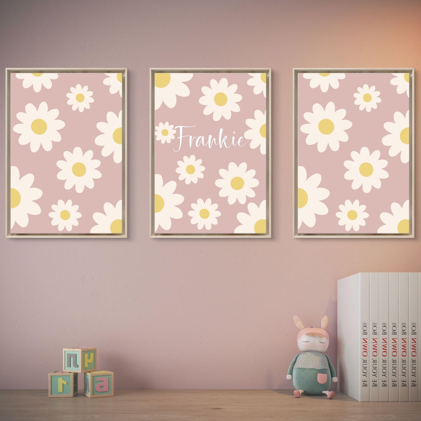 Personalised floral trio name prints| custom flowery wall art in 4 colour choices