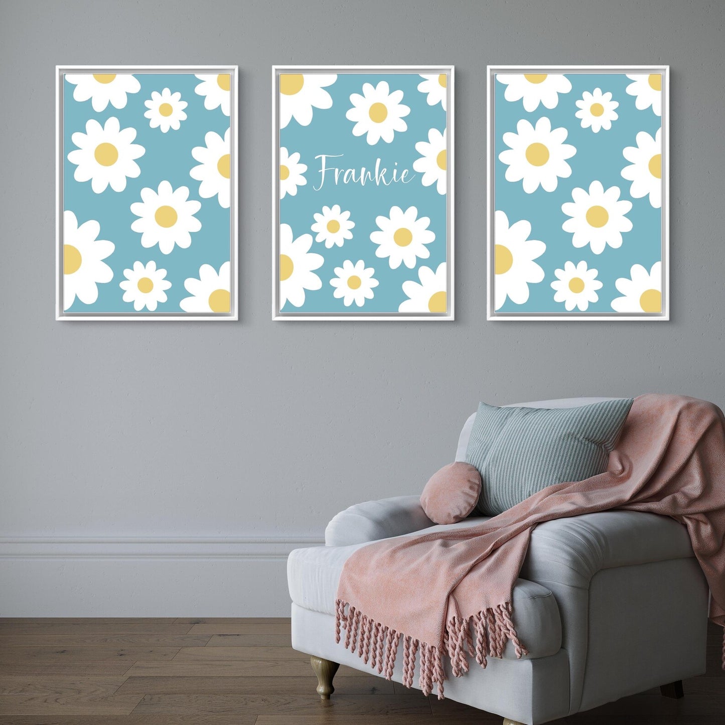 Personalised floral trio name prints| custom flowery wall art in 4 colour choices