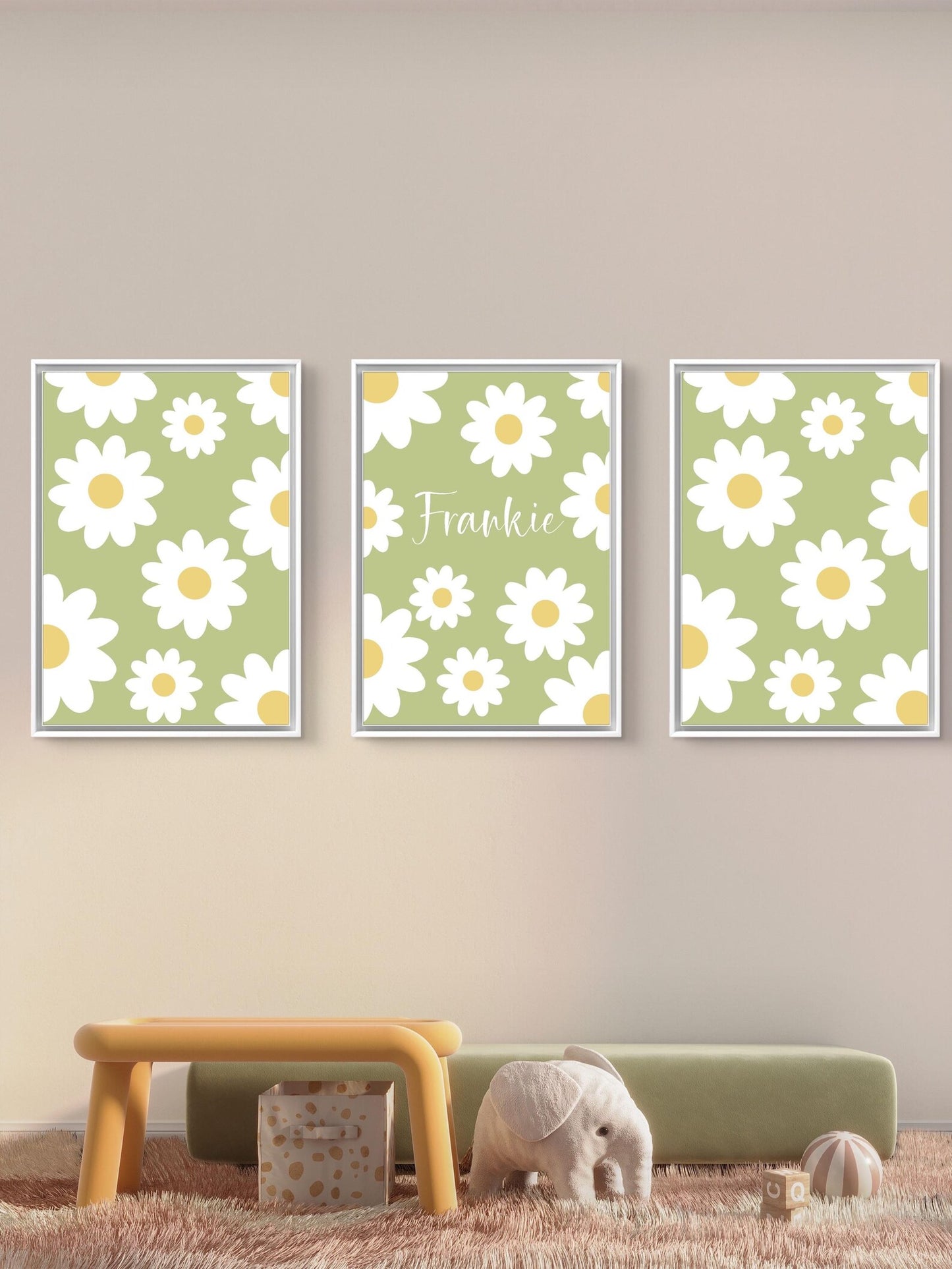 Personalised floral trio name prints| custom flowery wall art in 4 colour choices