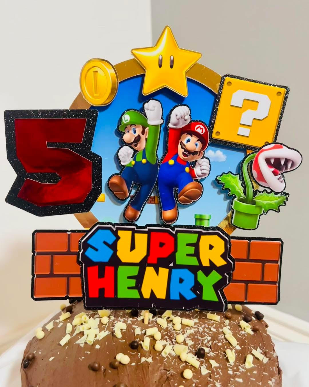 Super Mario inspired personalised cake topper