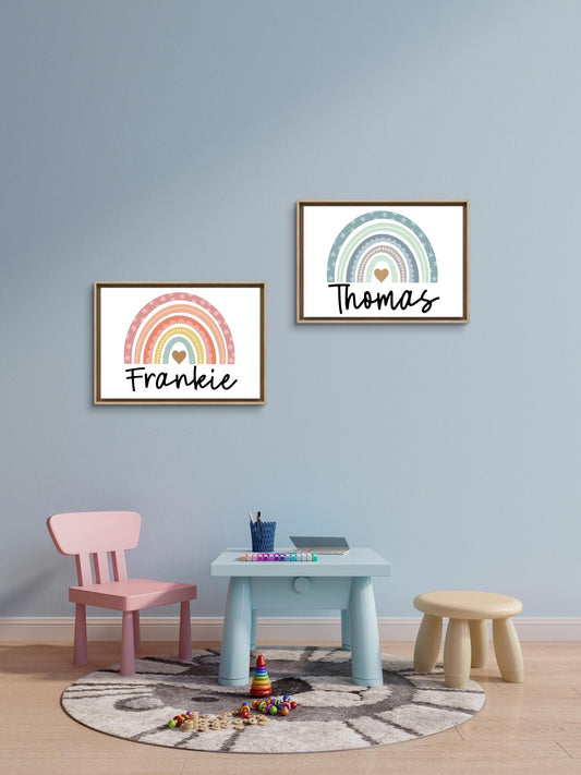 Personalised Rainbow Wall Art Prints - Custom Names, A4 & A5 Sizes, Nursery or Kids Room Decor | pink or blue boho rainbow art