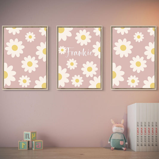 Personalised floral trio name prints| custom flowery wall art in 4 colour choices