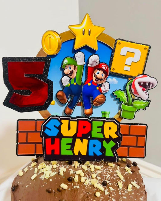 Super Mario inspired personalised cake topper